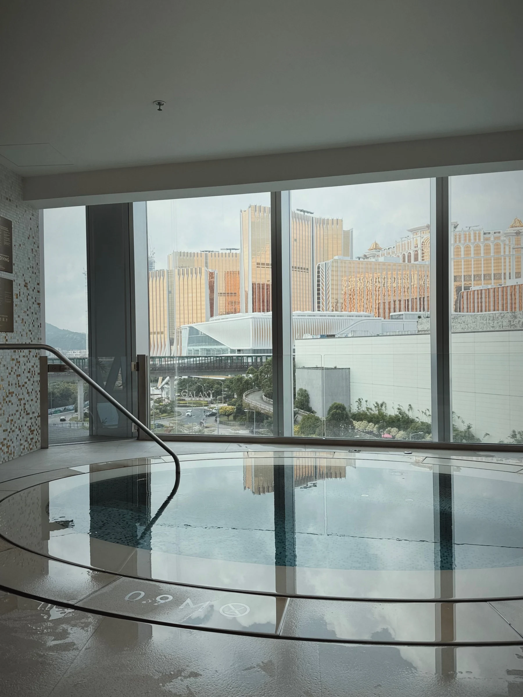 The heated whirlpool overlooking the city