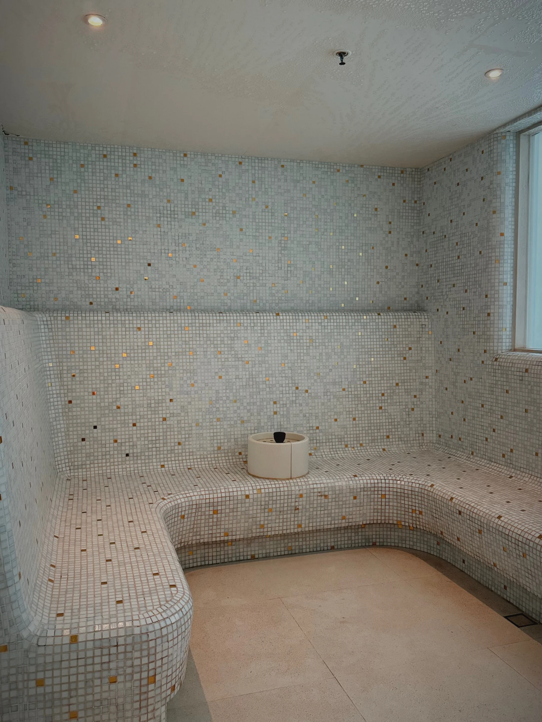Tiled benches in the steam room
