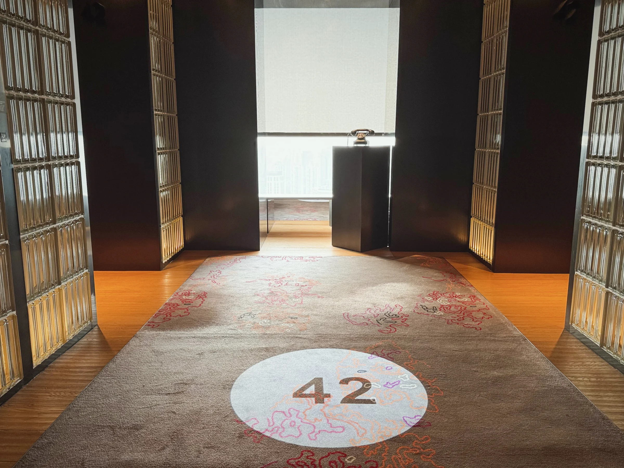 The elevator hall on the 42nd floor.