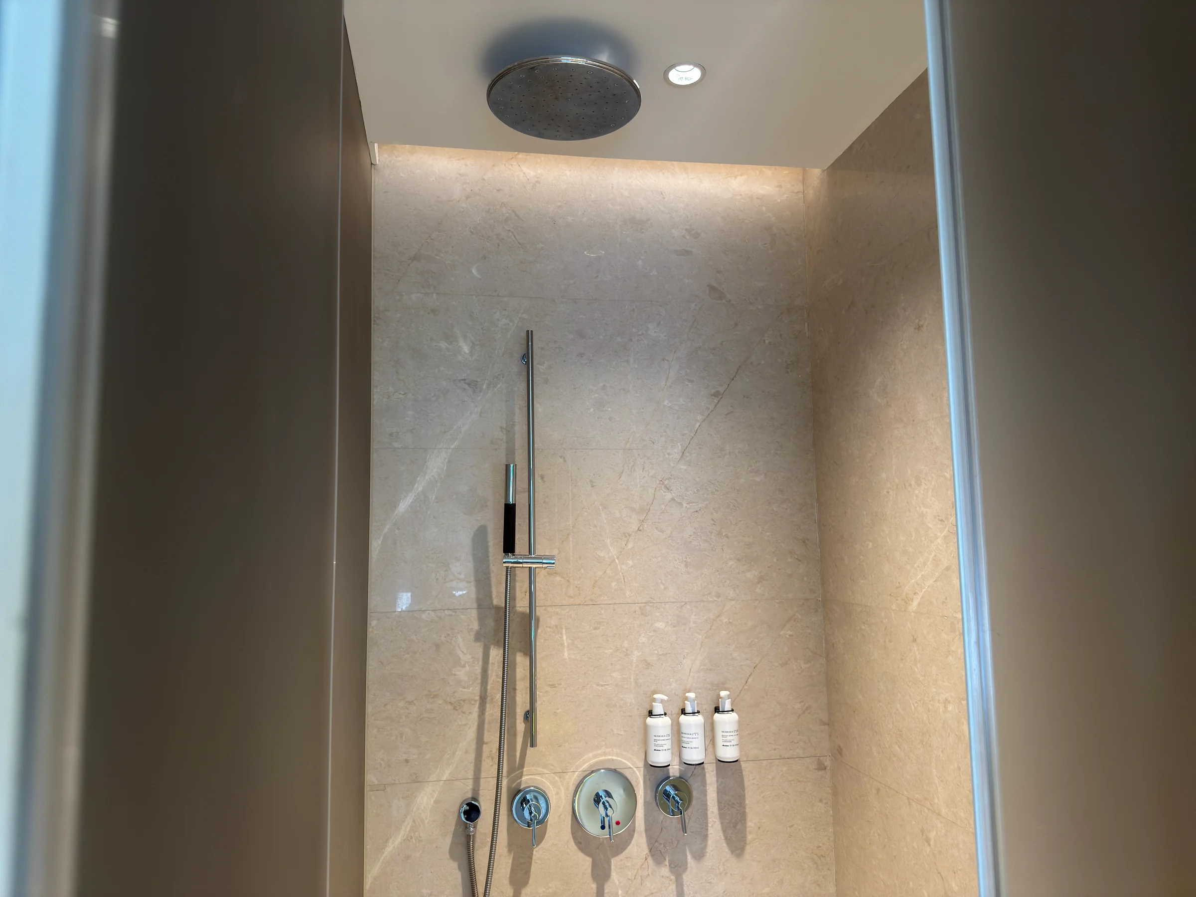 The shower room with a rain shower.