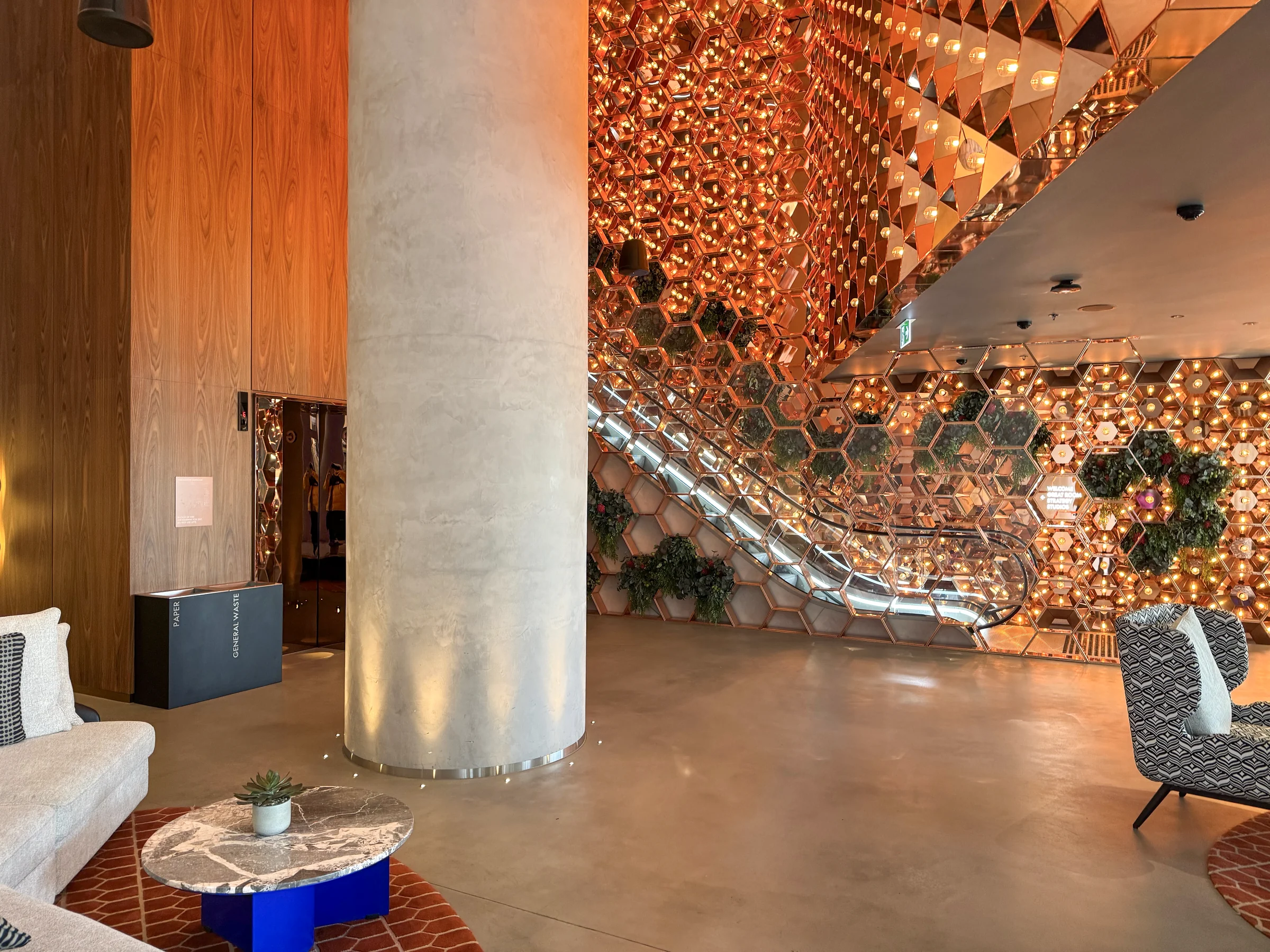 Glittering stairs towards reception.