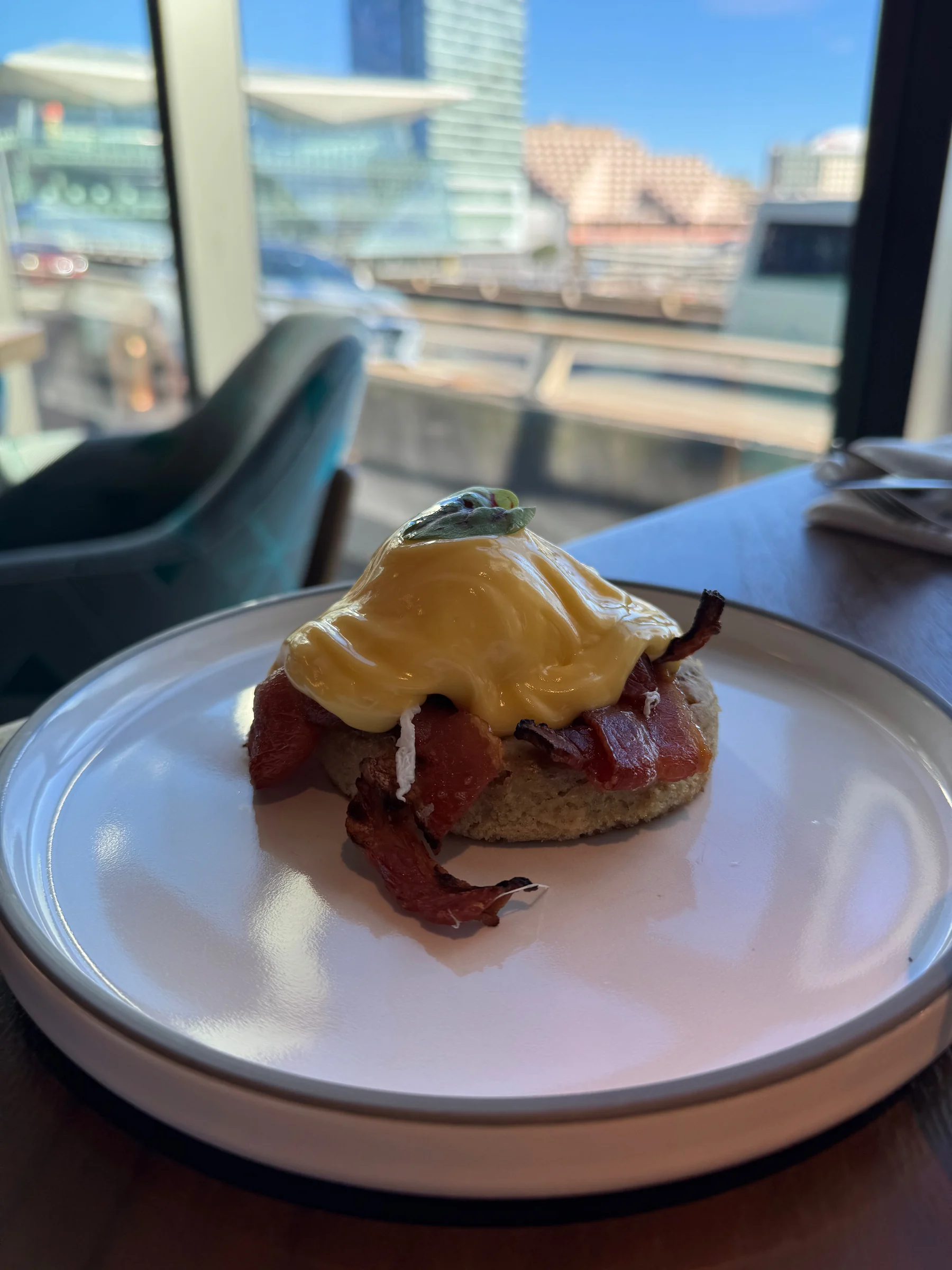 Eggs Benedict ordered at the table.