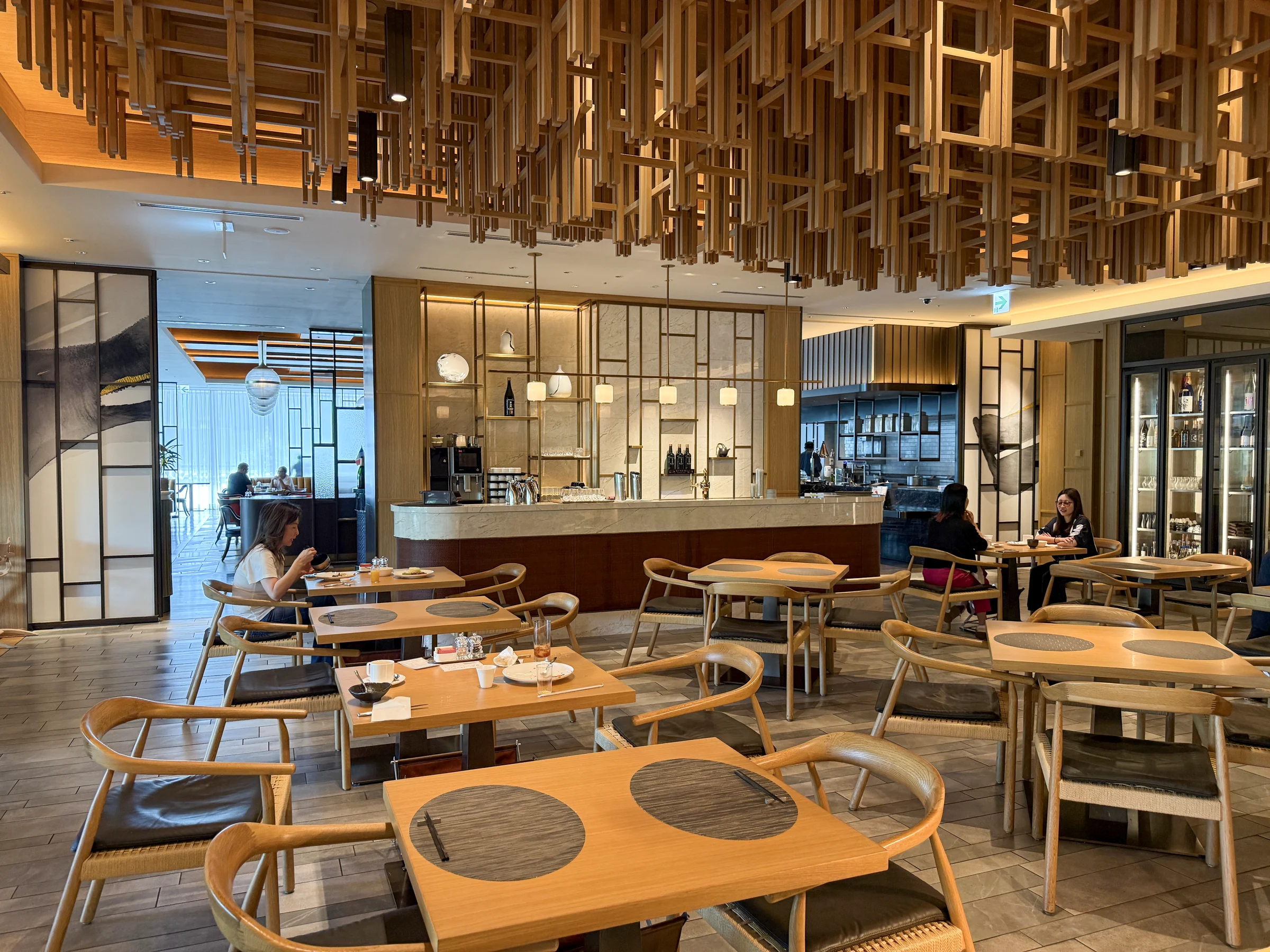 Wooden decor in the breakfast restaurant